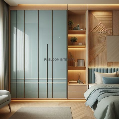 Blue Wardrobe Design Bedroom, Blue Wardrobe Design, Light Blue Wardrobe, Bedroom Ideas Blue, Cool Bedroom Ideas, Blue And Wood, Blue Wardrobe, Wardrobe Interior, Cool Bedroom