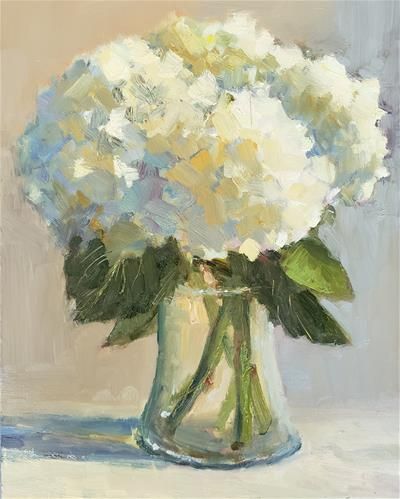 White Flower Art Painting, How To Paint Hydrangeas, Painting Of Hydrangeas, Hydrangea Painting Acrylic, Acrylic Hydrangea Paintings, Abstract Hydrangea Painting, White Hydrangea Painting, Hydrangea Paintings, Hydrangeas Painting