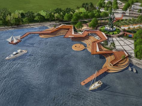 #promenade #landscape #architecture #suroboyo #waterfront #deck #park #zakyumara Promenade Design, Landscape Architecture Park, Waterfront Architecture, Landscape Architecture Plan, Floating Architecture, Monumental Architecture, Landscape Architecture Drawing, Concept Models Architecture, Architecture Design Drawing