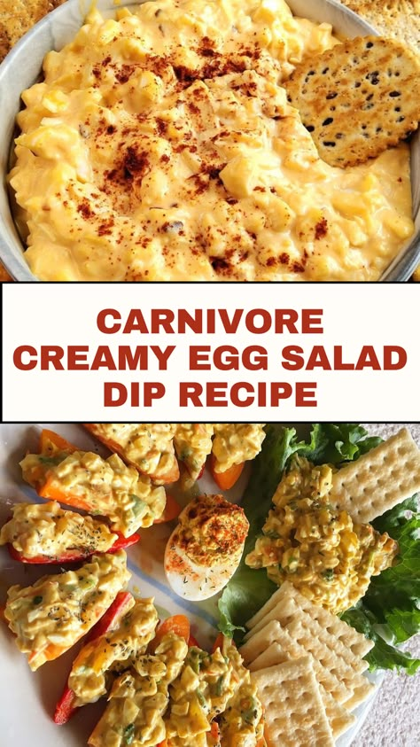 Try this Carnivore Creamy Egg Salad Dip for a quick, high-protein snack or meal! Made with eggs, butter, and mayo, it's perfect for anyone on a carnivore, keto, or low-carb diet. Enjoy it as a dip or a spread—simple, creamy, and satisfying! 🥚🥓 #CarnivoreRecipes #EggSalad #LowCarbDip #KetoFriendly" Carnivore Egg Salad, Carnivore Dip Recipes, Carnivor Diet Snacks, Carnivore Side Dish Recipes, Carnivore Deviled Eggs, Carnivore Mayo Recipe, Snacks On Carnivore Diet, Carnivore Diet Snack Ideas, Carnivore Diet Meal Ideas