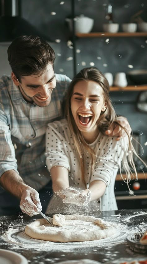 Joyful Cooking Couple: A young #couple enjoys a playful and messy #baking session in a cozy, modern #kitchen. #cooking #baking #couple #laughter #joy #aiart #aiphoto #stockcake ⬇️ Download and 📝 Prompt 👉 https://stockcake.com/i/joyful-cooking-couple_696733_897748 Couple Cooking Together Photography, Couple Cleaning Together, Engagement Photos Kitchen, Baking Engagement Photos, Couples Baking Photoshoot, Couples Kitchen Photoshoot, Couple Baking Aesthetic, Kitchen Couple Photoshoot, Couples Cooking Together