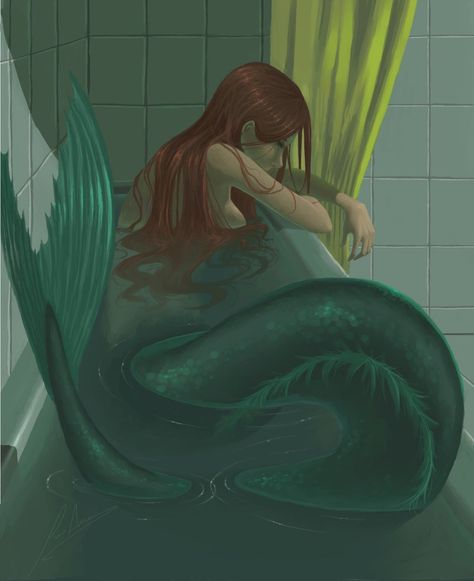 Mermaid in a bath tub by Spanish artist FullRing on deviant art Mermaid Artwork, Mermaids Sirens, Fantasy Mermaids, Siren Mermaid, Mermaid Drawings, Green Mermaid, Mermaid Dreams, Mermaids And Mermen, Mermaid Life