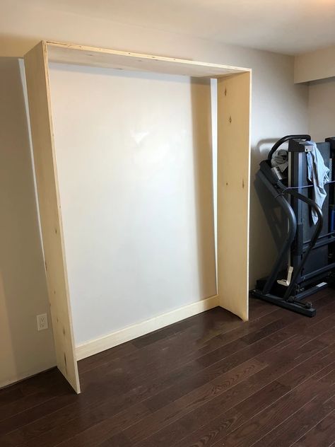 DIY Murphy Bed (without expensive hardware) Murphy Massage Bed, How To Make A Murphy Bed Diy Queen Size, Double Murphy Bed Ideas, Full Size Horizontal Murphy Bed Diy, Simple Murphy Bed Diy, Queen Size Murphy Bed Diy, Homemade Murphy Bed, Hideabed Ideas, Double Twin Murphy Bed Ideas