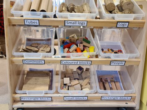 Loose Parts Classroom Set Up, Loose Parts Construction Area, Loose Parts Shelf, Loose Parts Storage Ideas, Loose Parts Display, Loose Parts Center, Loose Parts Organization, Loose Parts Area, Loose Parts Preschool