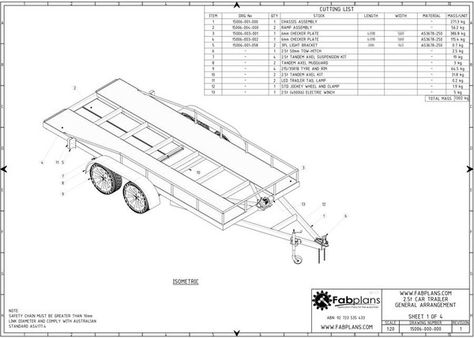 2.5 tonne Car Trailer – fabplans.    These easy to follow box trailer plans feature 19 pages of high quality, fully dimensioned PDF CAD drawings. Each drawing includes an itemised Bill of Materials (BoM) and a detailed cut list.   $45 at www.fabplans.com Car Trailer Plans, Mobile Home Doublewide, Trailer Wiring Diagram, Car Hauler Trailer, Shed House Plans, Bill Of Materials, Box Trailer, Car Hauler, Trailer Diy