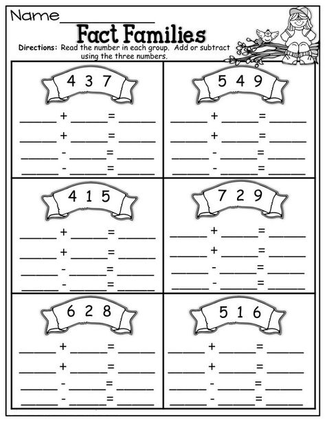 Printable Fact Family Worksheet | K5 Worksheets First Grade Addition, Fact Family Worksheet, Math Fact Worksheets, Classroom Assessment, Math Practice Worksheets, Free Printable Math Worksheets, Family Worksheet, Learning Lessons, First Grade Worksheets