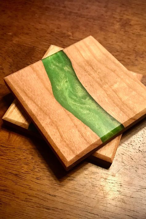 Handcrafted cherry wood coasters with vibrant epoxy river design. River Design, Wood Epoxy, Cherry Wood, Elevate Your Home, Coaster Set, Christmas Decor, Coasters, Grain, Cherry