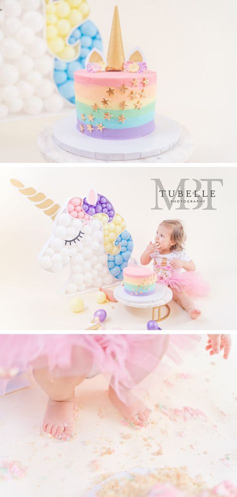 Princess Smash Cakes, Diy Unicorn Cake, Unicorn Cake Smash, Themed Cake Smash, Cake Smash Inspiration, Cake Smash Pictures, Smash Cake Girl, Baby Cake Smash, Unicorn Birthday Cake