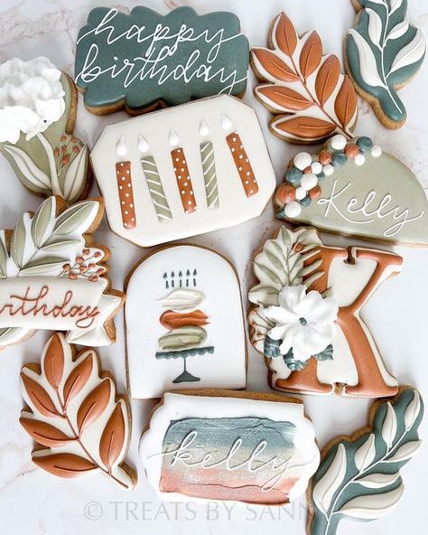 Treats By Sanny | Tempe, AZ on Instagram: "A boho birthday set for my cousin Kelly! 🥳 happy birthday! 🎉 #bohobirthday #bohocookies #birthdaycookies #cakecookies #texturecookies #candlecookies #sugarcookiemarketing #azcookies #arizonacookies #tempecookies #phoenixcookies" Fall Birthday Cookies Decorated, Wedding Shower Cookies, Happy Birthday Cookie, Flooding Cookies, Alphabet Cookies, Crazy Cookies, Holiday Cookies Christmas, Candle Cookies, Iced Sugar Cookies