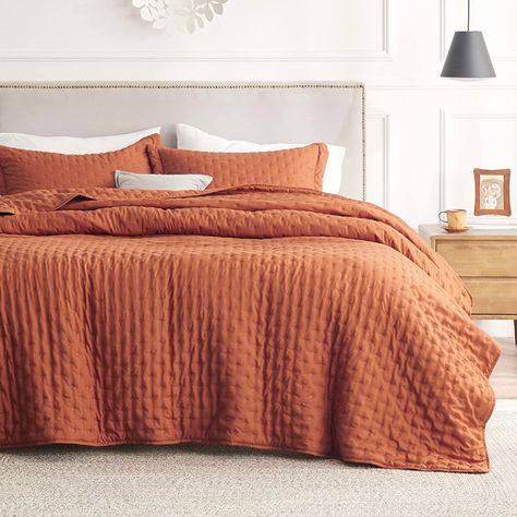 Bedsure Queen Quilt Bedding Set - Soft Ultrasonic Full/Queen Quilt Set - Clover Bedspread Queen Size - Lightweight Bedding Coverlet for All Seasons (Includes 1 Burnt Orange Quilt, 2 Shams) Burnt Orange Quilt, King Quilt Bedding, King Size Quilt Sets, Orange Quilt, Lightweight Bedding, Elegant Bedding, Coverlet Bedding, King Size Quilt, Bedding Stores