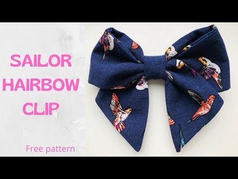 (16) Sailor Hair Bow Clip Tutorial/ Free Pattern/ - YouTube Dog Bow Tie Diy, Bow Sewing Pattern, Bow Tie Diy, Scrunchies Pattern, Bow Sewing, Bow Making Tutorials, Hair Bow Tutorial, Headband Tutorial, Hair Bow Clip