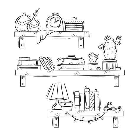 Free Vector | Flat design shelf outline illustration Shelves Drawing, Shelf Illustration, Shelf Drawing, Shop Shelves, Painting Practice, Outline Illustration, Stationery Templates, Business Card Maker, Flyer Maker