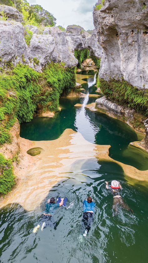 Braving the Narrows, One of Texas’ Most Mythic and Wild Oases Enchanted Rock Texas, The Narrows Texas, Texas Hiking Trails, Texas Hiking, Usa Vacations, Hill Country Texas, Texas Lakes, Texas State Parks, Texas Adventure