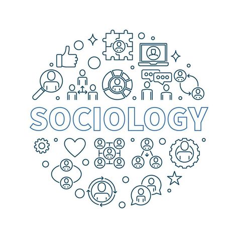 Sociology vector round line banner. Social Interaction concept background Sociology Doodles, Subject Doodles, Sociology Pictures, Sociology Art, Sociological Imagination, Group Dynamics, Concept Background, School Creative, Social Cause