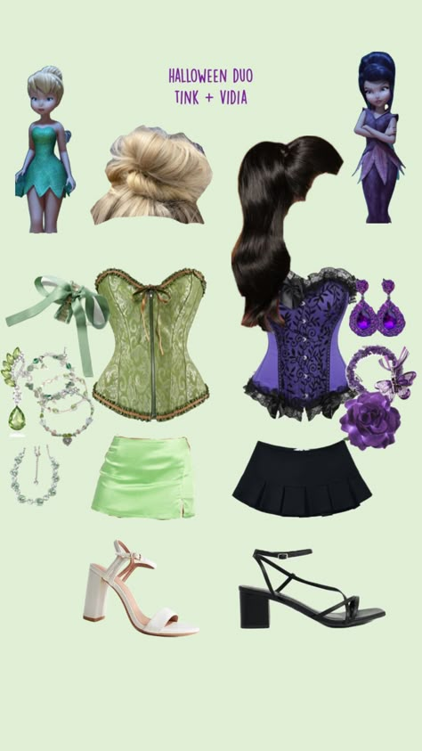 Tinkerbell + Vidia - halloween duo costume Foxxy Cleopatra, Tinkerbell Halloween Costume, Fun Halloween Outfits, Cleopatra Halloween Costume, Cleopatra Halloween, Cute Group Halloween Costumes, Matching Halloween Costumes, Classy Halloween Costumes, Trio Halloween Costumes