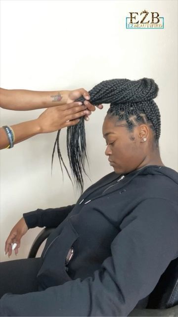 2 Loose Braids, How To Make A Bun With Braids, How To Put Braids Up In A Bun, Feeding Braids, Neat Bun, Hairstyle Black, Braid Bun, Half Bun, Cute Buns