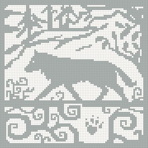 Wolf knitting chart... Possibly turn into a double sided knit blanket someday. Spirit Wolf, Fair Isle Chart, Filet Crochet Charts, Cross Stitch Animals, Crochet Chart, Tapestry Crochet, Loom Patterns, Knitting Charts, A Cross