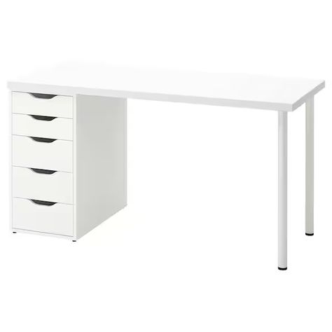 Desk, LAGKAPTEN, white, 140x60 cm - IKEA Ikea White Desk, Ikea Alex Desk, Ikea Office Desk, Alex Desk, Ikea Office, Alex Drawer, Drawer Dimensions, Diy Water Fountain, Ikea Table