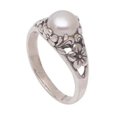 UNICEF Market | Cultured Freshwater Pearl Sterling Silver Solitaire Ring - Eden's Promise in White Pearl Ring Simple, Pearl Wedding Ring, Silver Pearl Ring, Silver Signet Ring, Silver Wedding Rings, Lovely Ring, Sterling Silver Flowers, Freshwater Cultured Pearls, Silver Flowers