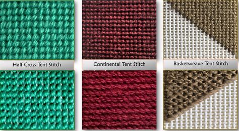 Basic Tent Needlepoint Stitches-Quick Reference Guide: Everything You Need to Know to Work the 3 Basic Tent Needlepoint Stitches How To Needlepoint, Continental Stitch, Tent Stitch, Bargello Needlepoint, Basketweave Stitch, Plastic Canvas Stitches, Needlepoint Ornaments, Needlepoint Stitch, Needlepoint Stitches