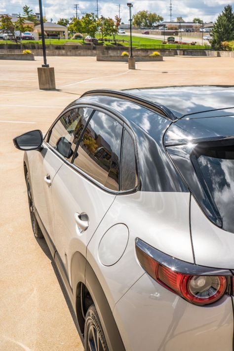 A black roof wrap installed on a Mazda CX-30 Mazda Cx 30, Vinyl Roofing, Compact Suv, Mazda 3, Black Vinyl, Car Door, A Black, Mazda, Wellness Design