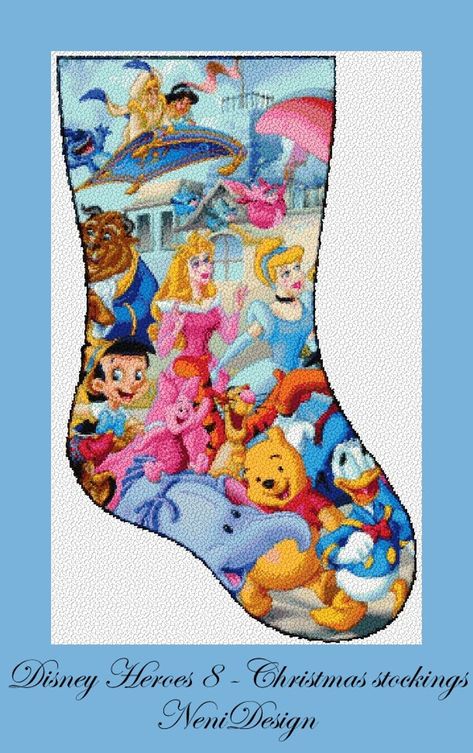 Stocking Cross Stitch Pattern, Cross Stitch Disney, Christmas Stocking Cross Stitch, Zelda Pattern, Disney Christmas Stockings, Disney Heroes, Disney Stockings, Cross Stitch Home, Cross Stitch Stocking