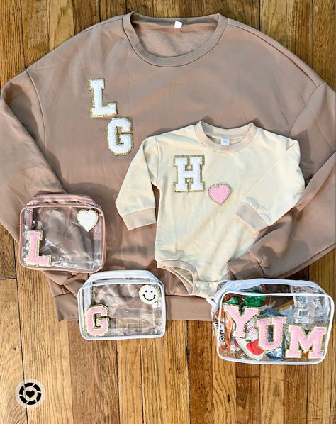 Stoney Clover Sweatshirt Diy, Chinelle Varsity Letters Sweatshirt, Stoney Clover Sweatshirt, Diy Stoney Clover, Chenille Letter Ideas, Stoney Clover, Initial Sweatshirt, Diy Travel Bag, Denim Jacket Patches