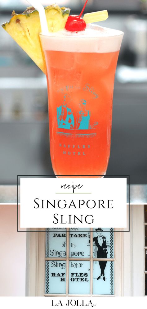 Alcoholic Drinks Rum, Singapore Sling Cocktail, Raffles Hotel Singapore, Raffles Hotel, Singapore Sling, Cocktail Drinks Alcoholic, Cherry Brandy, Tiki Cocktails, Singapore Food