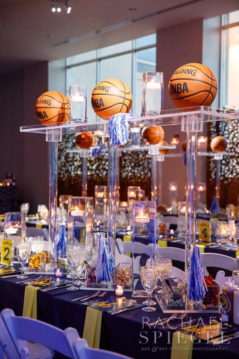 Basketball Centerpieces, Bar Mitzvah Decorations, Basketball Bar Mitzvah, Sports Centerpieces, Bat Mitzvah Photography, Bar Mitzvah Themes, Basketball Theme Party, Sports Banquet, Mitzvah Themes