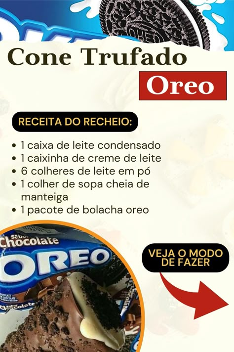 Hum, que delícia! Cone trufado de Oreo. Aprenda essa receita gostosa e fácil de fazer. Golden Cake, Mini Donuts, Culinary Recipes, Coffee And Books, Homemade Chocolate, Chocolates, Oreo, Donuts, Waffles