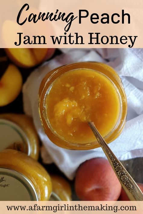 Peach Honey Jam, Peach Jam With Honey, Peach Pecan Jam Recipe, Jams Made With Honey, Canning Peach Jam, Sugar Free Freezer Jam, Preserving Peaches, Homestead Breakfast, Candies Fruit