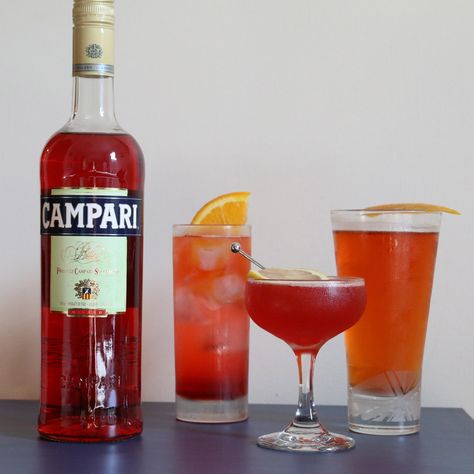 Simply put, Campari is an acquired taste. But once you've acquired it, you'll seek it out whenever possible. Ruby-red and distinctly bitter, the amaro... Campari Drinks, Campari Cocktails, Orange Bitters, Sour Fruit, Pilsner Beer, Whiskey Drinks, Delicious Cocktails, Negroni, Alcohol Recipes