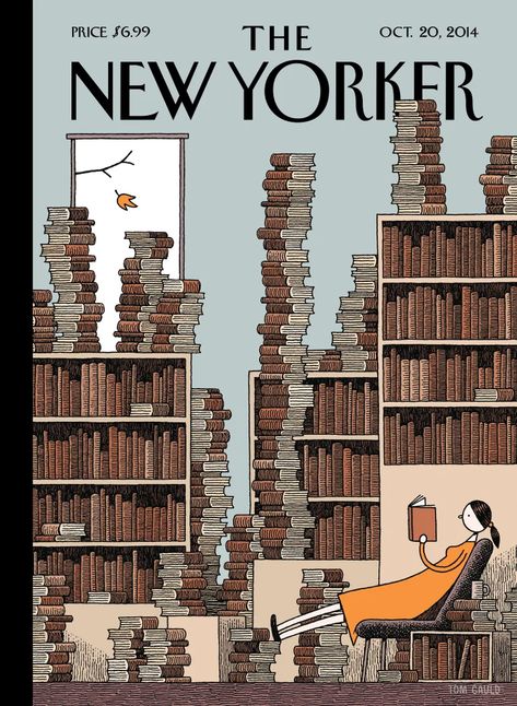 The New Yorker October 20, 2014 Issue | The New Yorker Fall Library, Graphic Design Magazine, The New Yorker Magazine, New Yorker Magazine, 동화 삽화, New Yorker Covers, Library Art, Fallen Book, Woman Reading