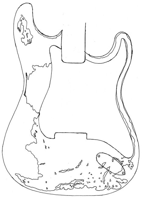 This is a template for the front of stevie Ray Vaughans guitar. It should be enlarged to 180 % of the original size. check the other pictures that I have for reference photos of the guitar. This wa... Guitar Patterns Design, Base Guitars, Electric Guitar Template, Guitar Template, Electric Guitar Silhouette, Srv Guitar, Guitar Setup, Lap Steel Guitar Plan, Strat Guitar