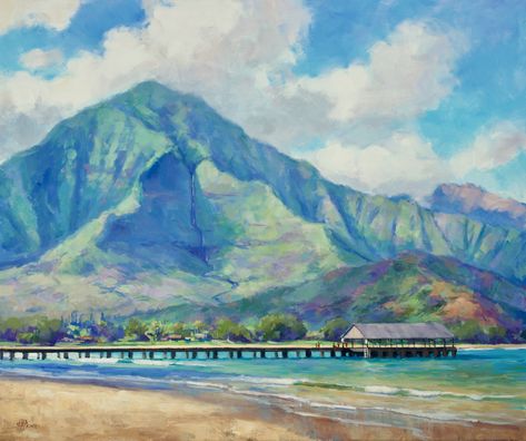 Painted in the morning light at Hanalei Bay Kauai..... Jenifer Prince, Hawaii Painting, Hanalei Bay, Hawaii Art, Hawaiian Art, Another Day In Paradise, Rocky Shore, Lily Pond, Landscape Wall Art