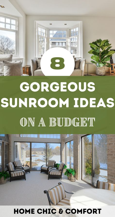 Budget Sunroom Ideas, Sun Porch Windows, Low Budget Sunroom, Decorating Sunroom Ideas, Sunroom Ideas Decorating, Sunrooms Ideas, Sun Porch Ideas, Three Season Room Decor, All Window Sunroom