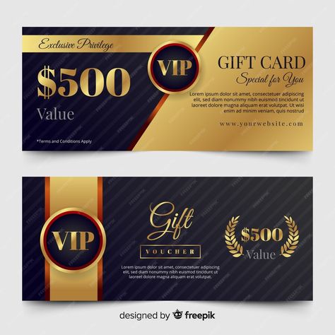 Premium Vector | Elegant gift voucher template with golden style Id Card Photo Makeup, Fake Plane Ticket, Fan Card, Gold Credit Card, Gift Voucher Template, Voucher Template, Gift Card Template, Delivery Pictures, Credit Card App