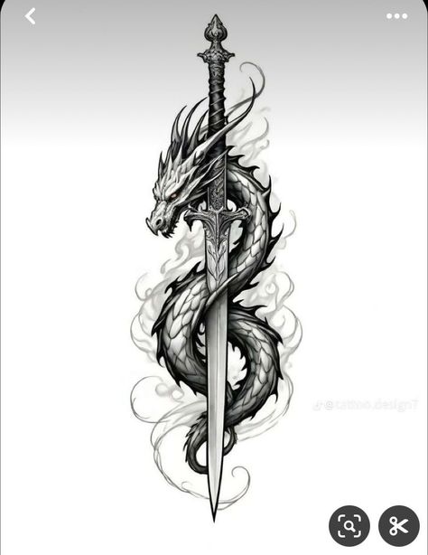 Dragon Fire Tattoo, Dragon Tattoo Japanese Style, Dragon Tattoo Forearm, Dragon Dagger, Swords Tattoo, Dragon Tattoo Arm, Barcode Tattoo, Great Power Comes Great Responsibility, Dragon Tattoos For Men