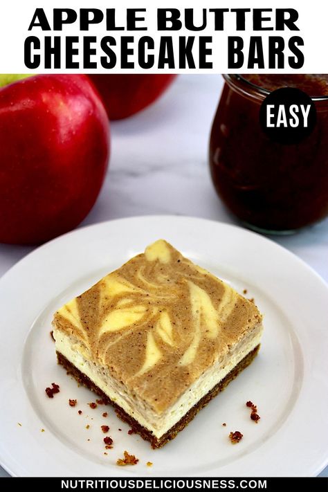 These Apple Butter Cheesecake Bars are sweet and creamy, with swirls of homemade spiced apple butter in every bite. Infused with cozy autumn flavors, they’re the perfect sweet treat for special occasions or any gathering. Apple Butter Cheesecake, Spiced Apple Butter, Cheesecake Bars Easy, Best Vegetarian Recipes, Cheesecake Bars, Apple Butter, Autumn Flavors, Cozy Autumn, Sweet Treat