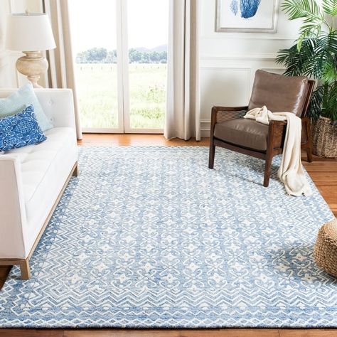 SAFAVIEH Handmade Blossom Manuela Modern Floral Wool Rug - Bed Bath & Beyond - 22718441 Modern Contemporary Style, Ivory Area Rug, Geometric Area Rug, Modern Floral, Hand Tufted Rugs, Blue Ivory, Tufted Rug, Online Home Decor Stores, Geometric Rug