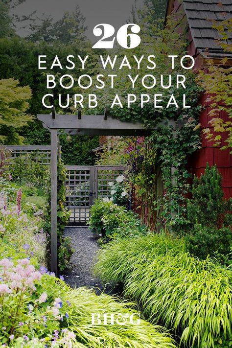 Suburban Curb Appeal, Hidden Front Door Curb Appeal, Inexpensive Curb Appeal Ideas, Inexpensive Driveway Ideas, Driveway Garden Ideas, Small Yard Curb Appeal, Cottage Curb Appeal, Landscape Curb Appeal, Front Yard Curb Appeal