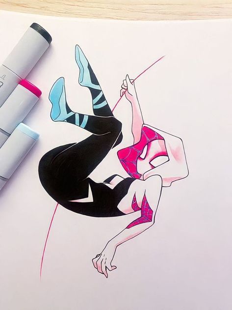 Spider Gwen Art Sketch, Spidergwen Drawing, Spidergwen Art, Spidersona Design, Spiderman And Gwen, Spider Gwen Art, Spiderman Art Sketch, Spiderman Spider, Body Base Drawing