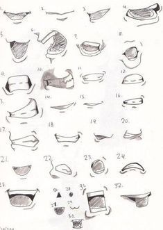 Manga Mouth, Anime Mouth Drawing, Anime Mouth, Anime Nose, Anime Mouths, Drawing Guides, Mouth Drawing, Nose Drawing, Manga Drawing Tutorials