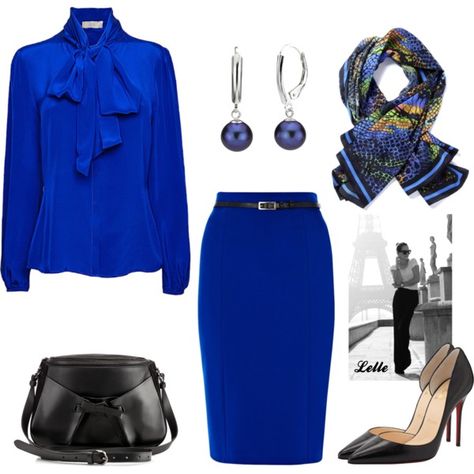 "Cobalt blue" by lellelelle on Polyvore Cobalt Blue Work Outfit, Cobalt Blue Outfits, Cobalt Blue Dress Outfit, Cobalt Blue Outfit, Blue Dress Outfits, Stylish Eve Outfits, Blue Clothes, Outfits Stylish, Blue Outfits