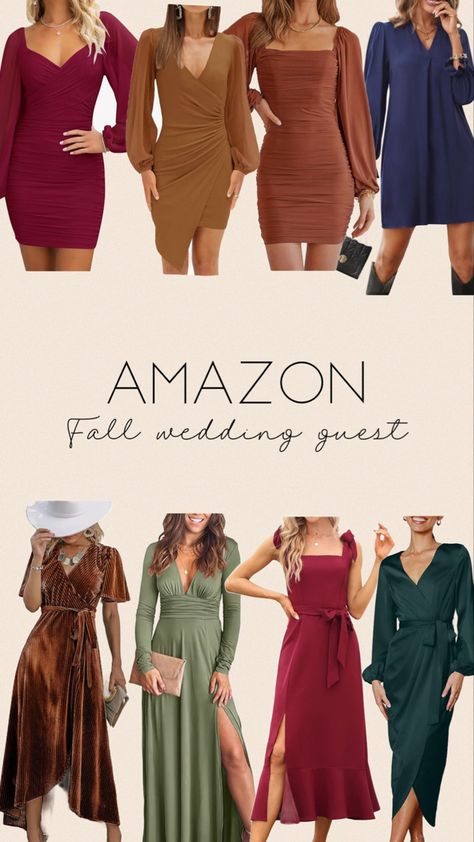 Fall wedding guest dresses all from Amazon. Everything linked on my storefront. Follow for more. Wedding Guest Dress Fall Amazon, Amazon Fall Wedding Guest Dress, Fall Wedding Guest Outfit November, December Wedding Guest Outfit, December Wedding Guest Outfits, Fall Wedding Guest Dress November, November Wedding Guest Outfits, Long Sleeve Wedding Guest Dresses, Fall Wedding Guest Dresses