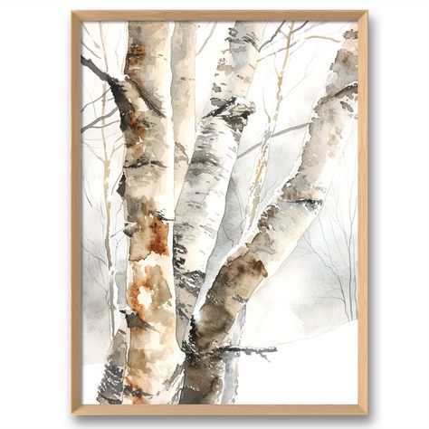 Birch Trees Watercolor Print Aspen Art Prints Colorado Winter Forest Landscape Woodland Wall Art Rustic Poster - multiple sizes to choose from. 🎯To see more art prints, please visit my shop: https://agureevaartprints.etsy.com WITHOUT FRAME Matte or frames are not included, but it gives an example of how beautiful the painting can look framed. This Birch print goes beautifully with several different types of frames. Each print is made to order by a professional printing company. Museum-quality posters made on thick and durable matte paper. * Giclée printing quality * Paper is sourced from Japan * UNFRAMED * FREE SHIPPING Please note that the colors may have subtle deviations due to different screens! 🌺 WHAT TO EXPECT: The paintings are made in USA or Europe depending on buyer's country. S How To Paint Birch Trees, Watercolor Winter Art, Watercolor Aspen Trees, Watercolor Birch Trees, Birch Trees, Aspen Tree Painting Acrylic, Paintings Of White Birch Trees, Large Birch Tree Painting, Watercolor Birch Trees In Snow