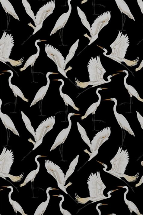 Heron Wallpaper, Black Heron, Chinoiserie Bedroom, Wallpaper Japanese, Japanese Wallpaper, Room Organisation, Inspired Wallpaper, Dark Floors, Floor Wallpaper