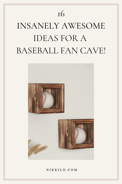 Looking for ideas to take your baseball fan cave to the next level? In this post, I’m sharing 16 ideas for building and decorating a baseball fan cave so you can create a truly awesome space to watch games in or even host watch parties in. You’ll find all sorts of ideas when it comes to furniture, decor, wall decals, signage, games, lighting, displaying baseball memorabilia, and more. Baseball Bar Ideas, Sports Decoration Ideas, Baseball Man Cave Ideas, Baseball Card Display Ideas, Baseball Memorabilia Display, Baseball Bat Holder, Baseball Card Displays, Baseball Lamp, Baseball Man Cave