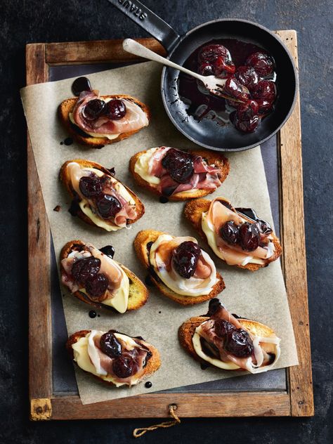 Donna Hay Christmas, Baked Artichoke Hearts Recipe, Recipes For Dinner Party, Prosciutto Crostini, Wedding Recovery, Donna Hay Recipes, Caramelised Onion Tart, Pickled Cherries, Lentil Salad Recipes