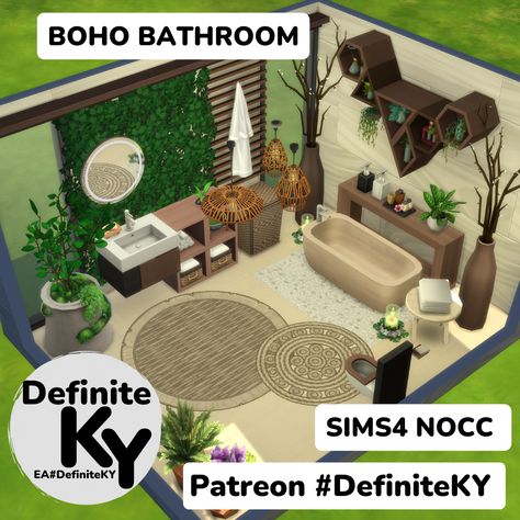 Sims 4 Small Bathroom Ideas No Cc, Sims 4 Cute Bathroom, Sims 4 Base Game Bathroom, Sims 4 Bathroom Ideas, Sims 4 Bathroom No Cc, Sims 4 Boho Bathroom, Sims 4 Cc Bafroom, Sims Room, Sims Interior